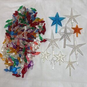 Vintage Ceramic Christmas Tree Bulbs Stars Replacement Light Pegs Multicolored